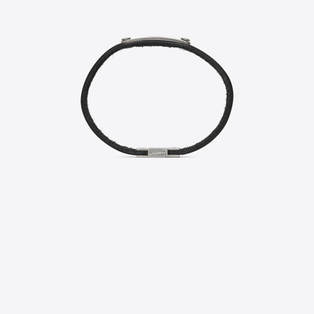 YSL Saint Laurent ID Plaque Bracelet in Black Leather - Picture 7 of 9